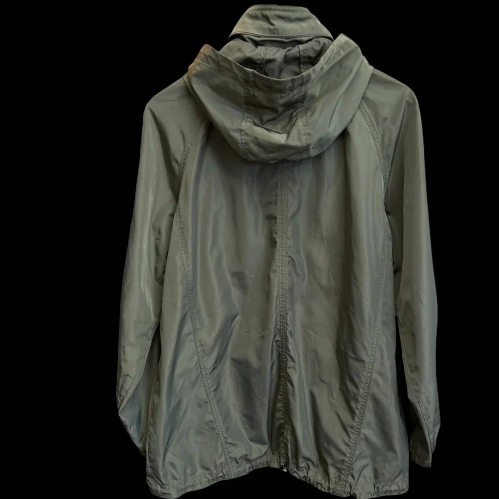 Express Womens Olive Green Lightweight Hooded Windbreaker Jacket Size L #524‎
